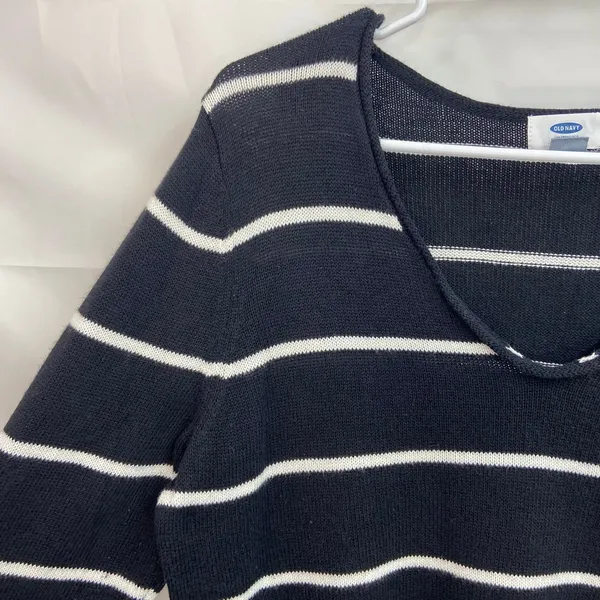 Old‎ Navy women's black white striped v-neck knit cotton blend sweater casual L - Image 2