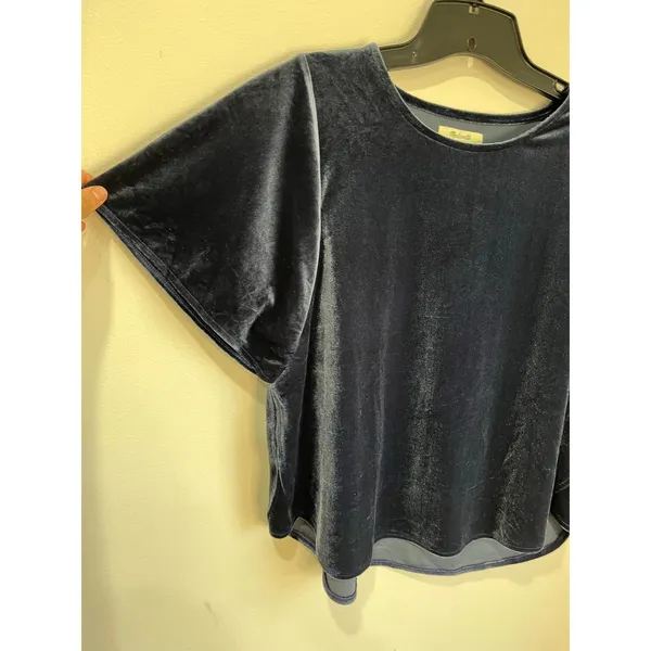 Madewell‎ Velvet Short Sleeve Crew Top Soft Touch Holiday Party Navy Blue M - Image 4
