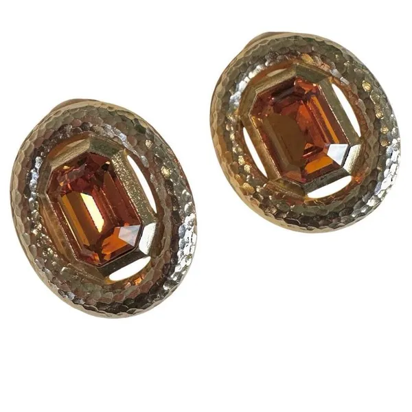 Vintage Christian Dior Amber Glass Clip-On Earrings - Image 3