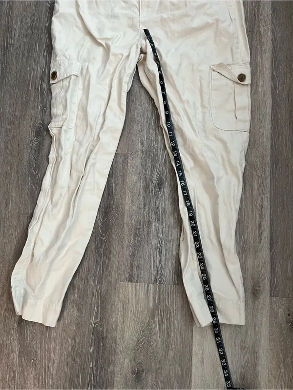 Gap Cotton Cargo Pants Womens 16 Regular Cream Linen Tapered Utility Safari - Image 14