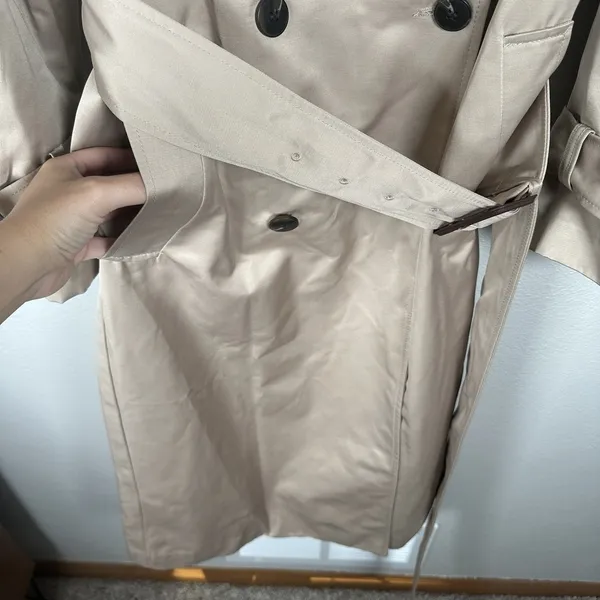 NEW H&M Trench Coat Womens XS Beige Khaki Double Breasted Belted Long $139MSRP - Image 5