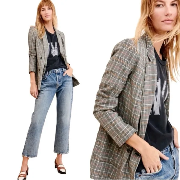Maeve Anthropologie Lilith‎ Plaid Oversized Double Breasted Blazer Jacket Sz 6 - Image 2