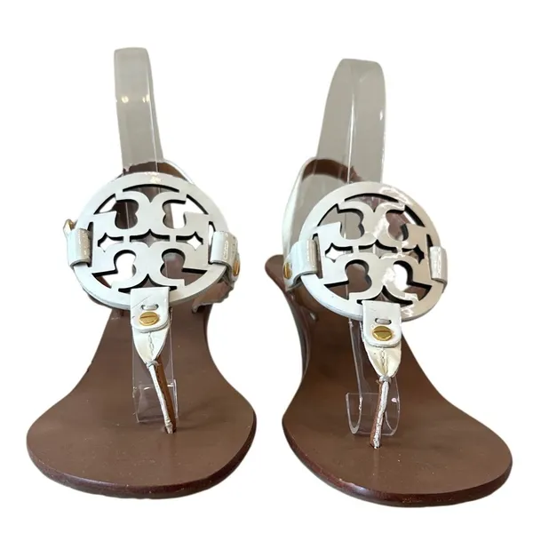 Tory‎ Burch Holly White Patent Double T Kitten Heel Slingback Sandals 9.5 - Image 3
