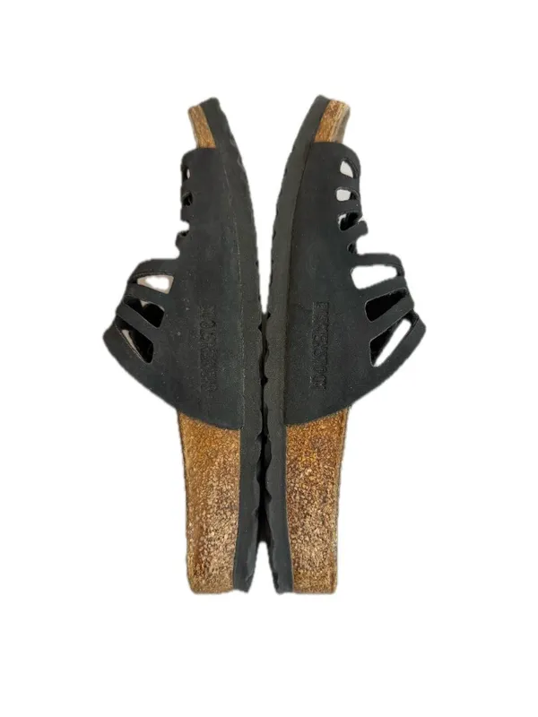Birkenstock Black Leather Cutout Strap Slide Sandals Buckle Ankle Size 6 Women's - Image 5