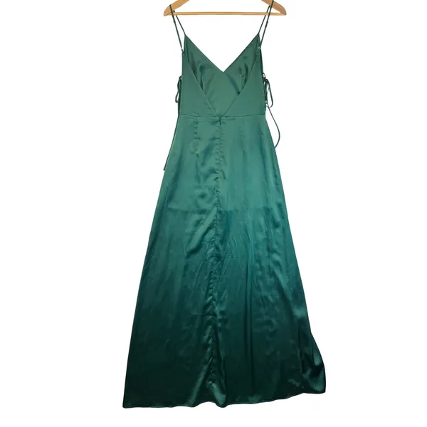 CAPULET Emerald Green Satin Slip Maxi Dress Spaghetti Straps Double Slit Size‎ S - Image 10