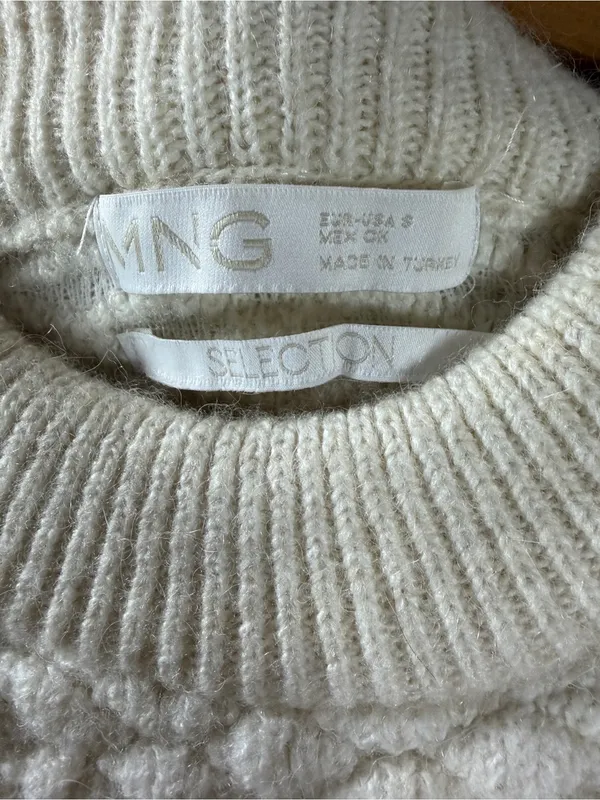 Mango Cream Textured Thick Crewneck Sweater Small - Image 5