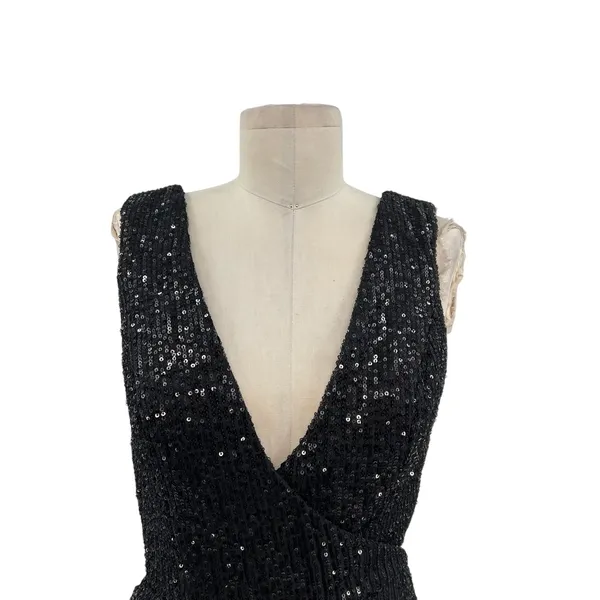Ieena for Mac Duggal Jumpsuit 26691 Sequin Cut Out Wide Leg‎ Black Size 4 - Image 4