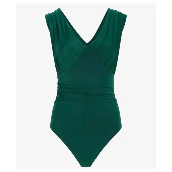 ✨EXPRESS Green Body Contour Double Layer Empire V Neck Sz XS Bodysuit✨ - Image 3