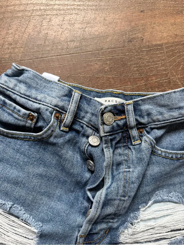 PacSun Ultra High Rise Distressed Denim Shorts Women’s Size 23 Y2K - Image 3