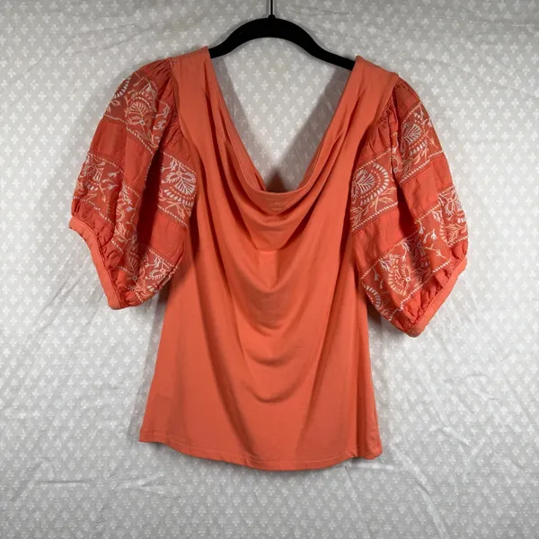 Free People‎ Orange Rock With It Embroidered Puff Sleeve Top - Image 6