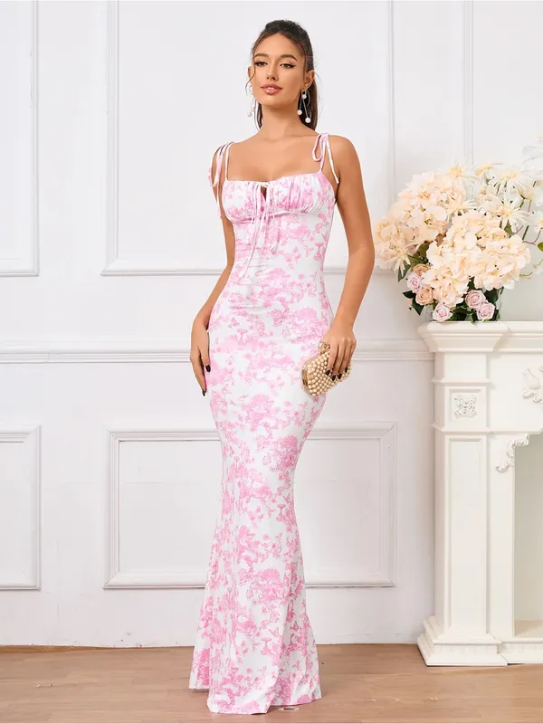 $69 NWOT Marthea Tie Shoulder Fishtail Hem Floral Print Maxi Dress - BFloral M - Image 2