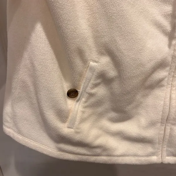 Lands End Womens XL Cream Full Zip Fleece Jacket Mock Neck Ribbed Trim Pocket - Image 4