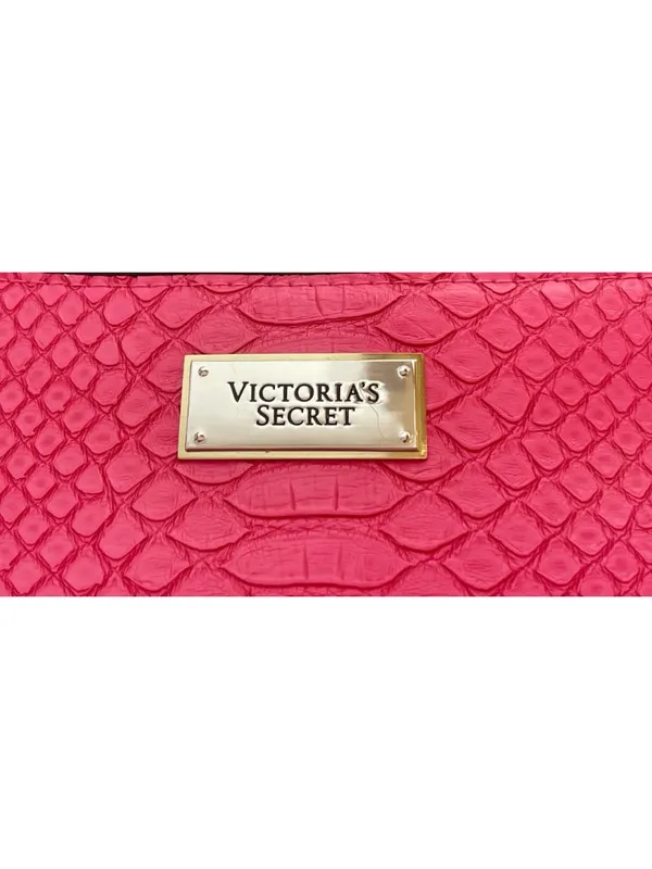 Victorias Secret Hot Pink Faux Python Clutch Makeup Bag Snakeskin Zipper Top - Image 2
