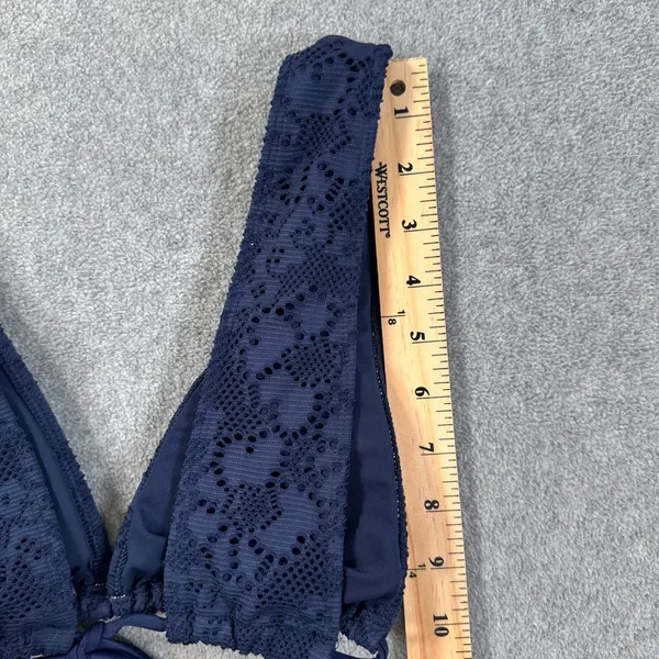 Aerie Floral Lace Bikini Swim Top Size Medium Navy Blue Tie Close V-Neck Beach - Image 4