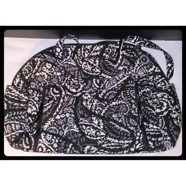 Vera Bradley Diaper Bag Women Large Black White Paisley Quilted Tote - Image 3