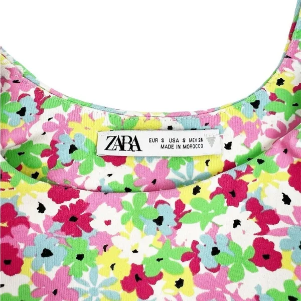 Zara Multi Floral Sleeveless Crop Tank Top Size Small‎ - Image 7