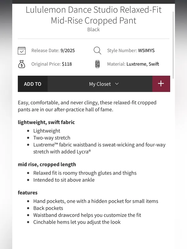 Lululemon Dance Studio Mid Rise Cropped Pant Sz 8 - Image 7