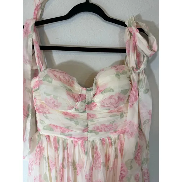 NWOT Mable Floral Bustier Maxi dress with self tie straps size L - Image 2