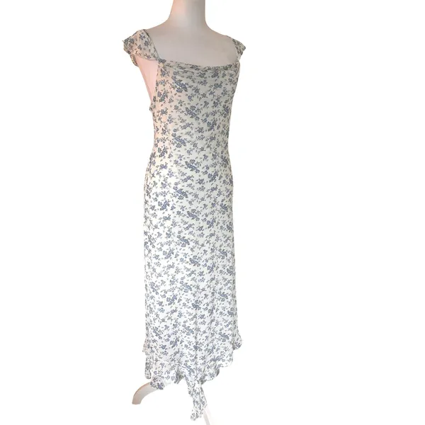 Floral Mesh Dress Womens S Handkerchief‎ Hem Y2K Cottage Coquette Romantic Party - Image 2