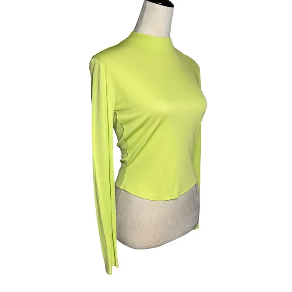 FNR Lime Green‎ Long Sleeve Mock Neck Cropped Top M | Y2K Dopamine Made in USA - Image 2