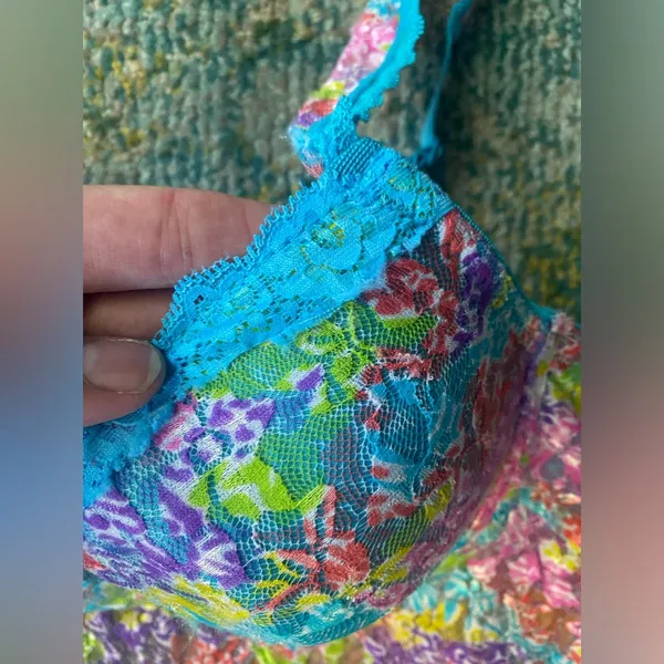 Rainbow floral lace bra top slip nightie, size 1X - Image 4