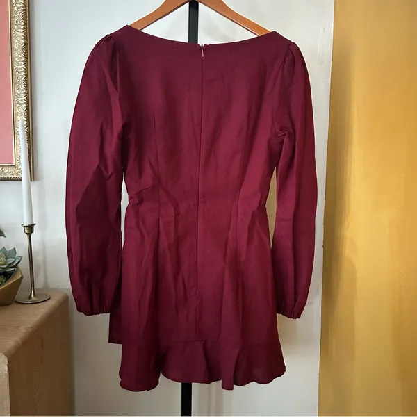 Princess Polly The Villa Long Sleeve Mini Dress Wrap Ruffle‎ Short Red Size 8 - Image 6