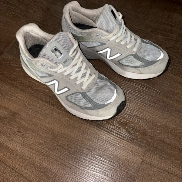 New Balance Gray and White Mesh Suede Sneakers - Image 2
