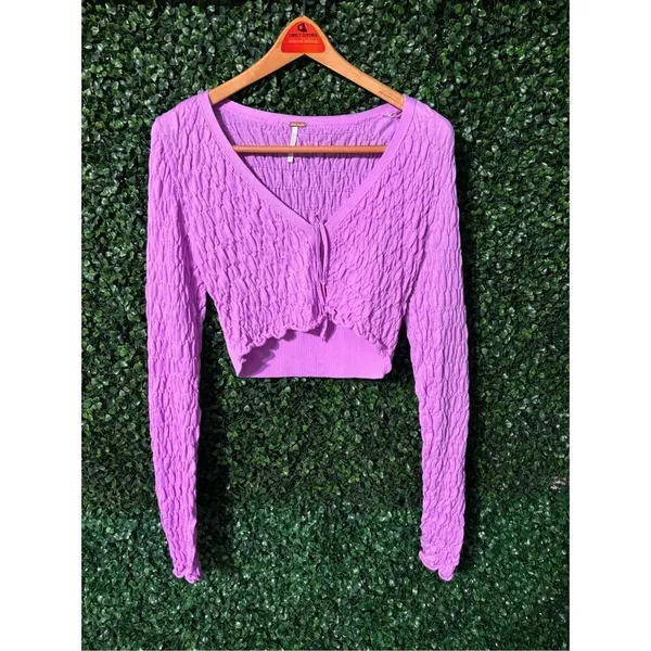 Free People Violet Tie Front Scrunchy Shrug Sz Small NWOT - Image 4
