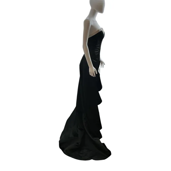 Studio 17 Prom Black White Strapless Beaded High Low Ruffle Gown 2715 Sz 2 - Image 5