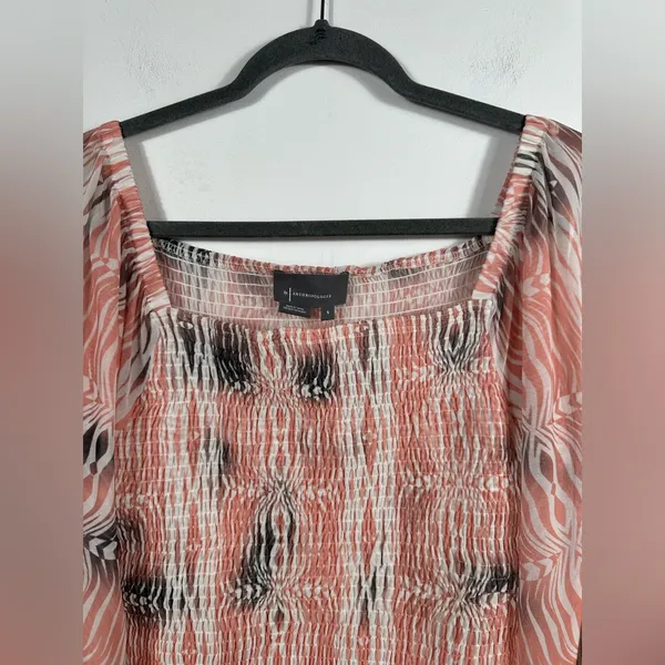 Anthropologie Smocked Crop Top Long Sleeve Sheer Sleeve Blouse Pink Print Size S - Image 5