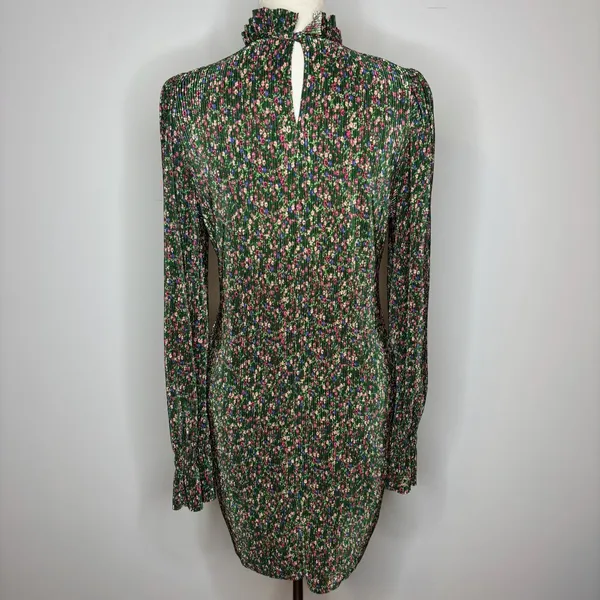 Asos - Plisse Frill Neck Mini Dress in Dark Green Floral - Image 6