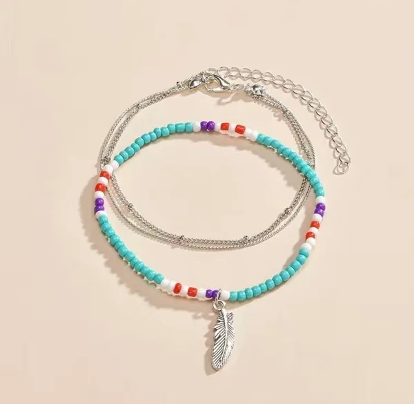 New Boho Beachy Festival Vibe Adjustable Size Feather Charm Anklets - Image 2