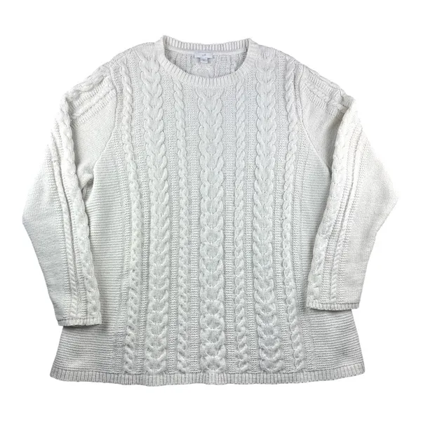 J. Jill Womens XL Ivory Cable Knit Chenille Fishermans Pullover Sweater Timeless - Image 2