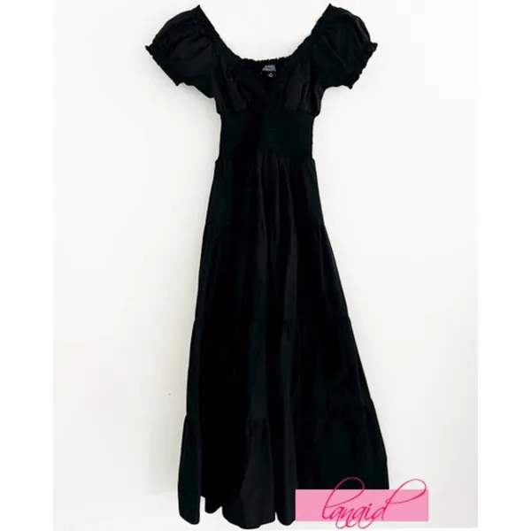 NEW We Wore What Poplin Midi Dress Smocked V-Neck Milkmaid Fit & Flare Maxi Long - Image 6