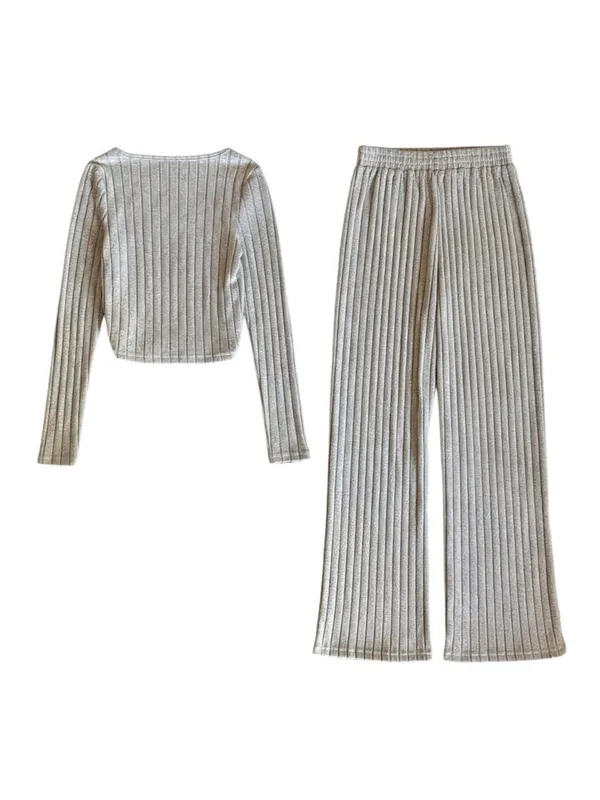 SHEIN Gray Ribbed Knit Lounge Sleep Set Crop Top + Pants Size S - Image 4