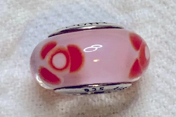 Pandora Authentic Retired Captivating Pink Red Flower Murano Glass Charm - Image 3