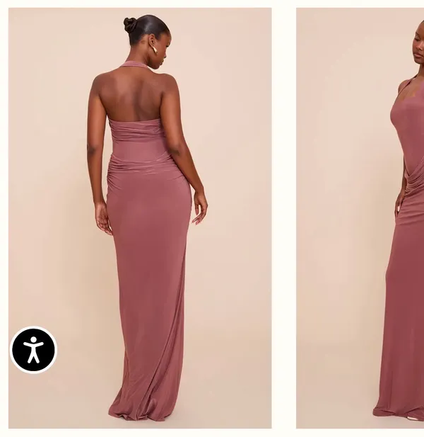 Pretty Little Thing Dress Double Layer Slinky Square Halterneck Drape Detail Maxi Dress - Image 2