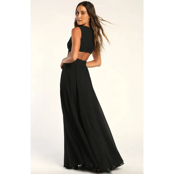 Lulus Vivid Imagination Black Cutout Maxi Dress Long Formal Chiffon Large NWT - Image 2