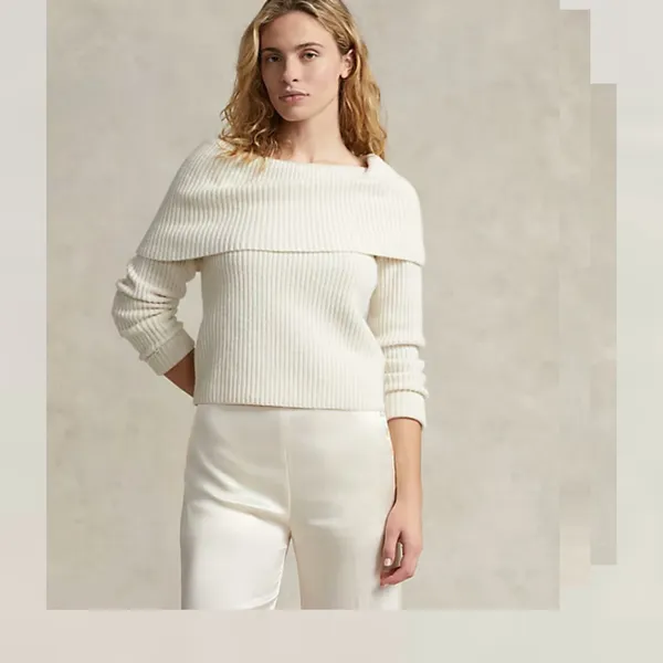 Polo by Ralph Lauren Off-Shoulder Ribbed Sweater in Cream - Image 3