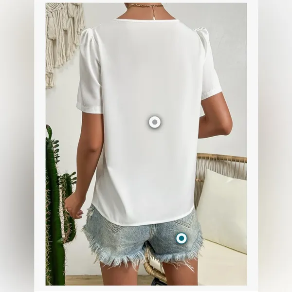 NEW Elegant Asymmetrical Neck Puff Sleeve Blouse Short Sleeve Blouse Top M - Image 2