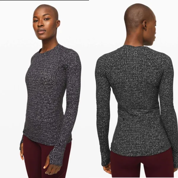 Lululemon Size 6 Runderful Long‎ Sleeve Knotted Jacquard Black White Running Gym - Image 2