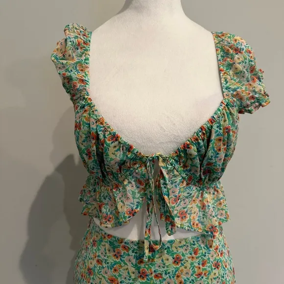 Lelis Green Floral Patterned Top Size XS - Image 2