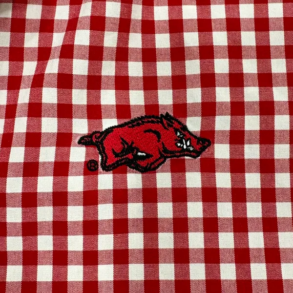 Thomas Dean Collegiate Arkansas Razorbacks Shirt Mens Medium Red Gingham Button - Image 3