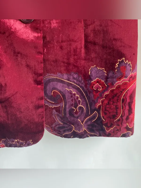 Coldwater creek burgundy velvet blazer grandmacore paisley floral print fall 10 - Image 5