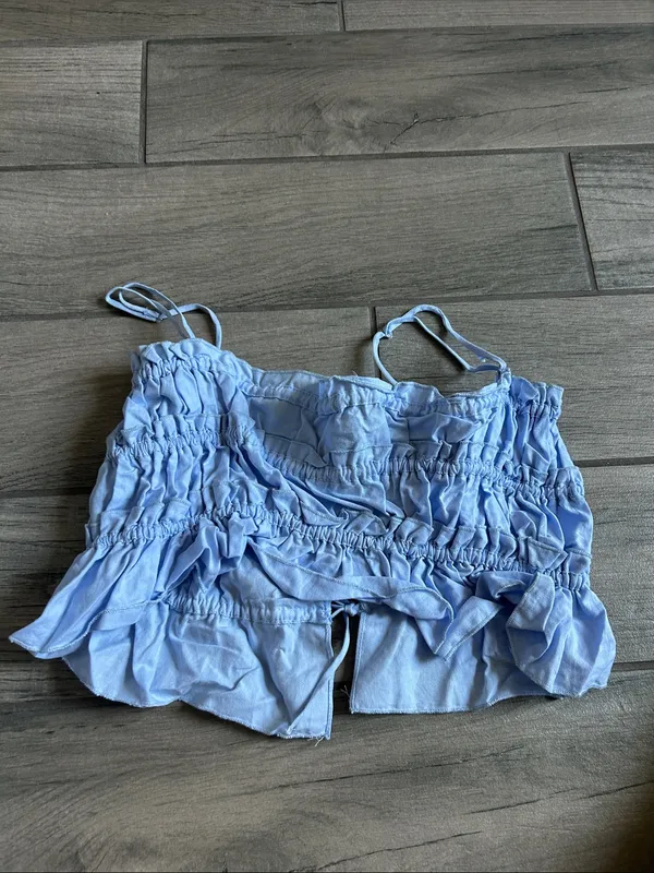 Zara Light Blue Ruffle Tie-Front Tank Top - Image 5