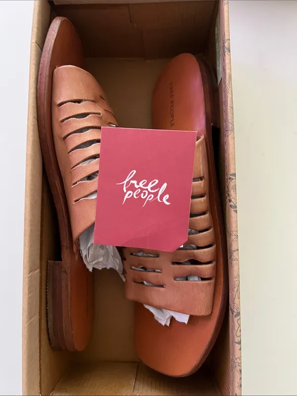 Free People Slice of Sun Leather Slide Sandals Brown NIB No Lid Size 8 / 38 - Image 5