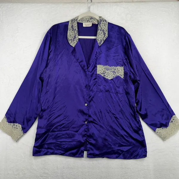 Victoria's Secret M Pajama Set Vintage Gold Label Purple Satin Lace Trim 2pc - Image 3