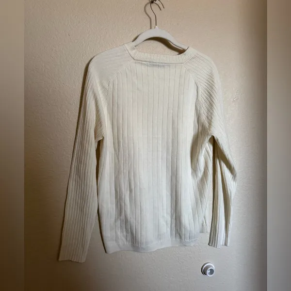 J. McLaughlin Anika Wool Blend Sweater Sz‎ Large Wide Rib Crewneck Ivory - Image 5