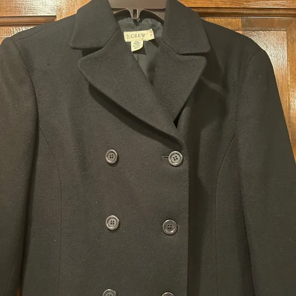 J. Crew Black Wool Double Breasted Peacoat‎ Jacket Lined Size 4 READ Office - Image 3