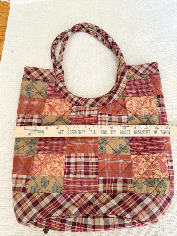 Bella Taylor Quilted Patchwork Tote Bag Red Colors Plaid Striped Paisley Handbag - Image 7